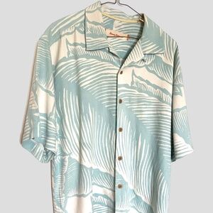 Tommy Bahama Mens Aqua SZM 100% Silk Hawaiian Theme Print Extra Buttons